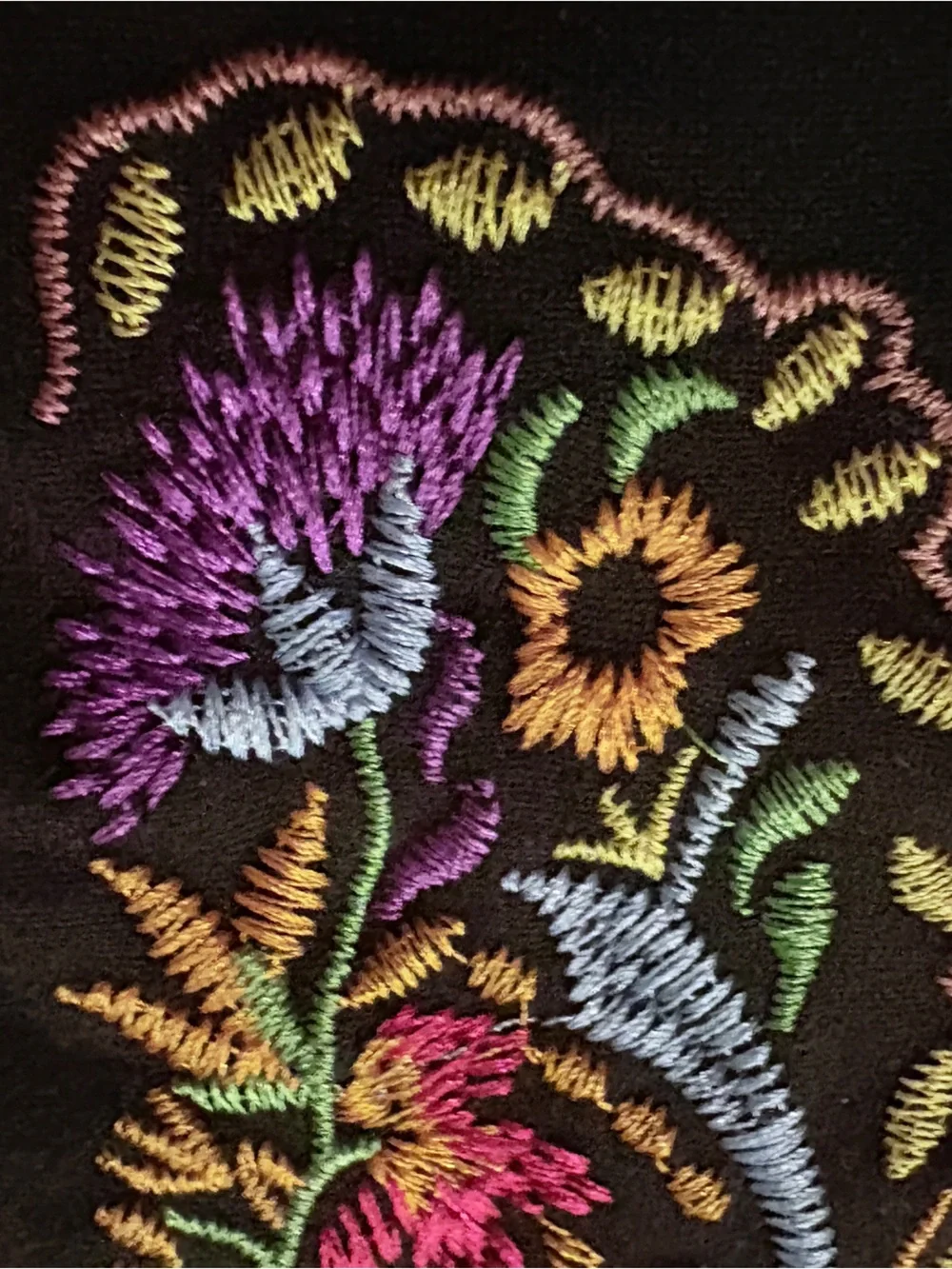 Mexican Embroidered Peasant Blouse Black Floral LG